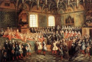 Le lit de justice tenu au parlement a la majorite de Louis XV (22 fevrier 1723) by Nicolas Lancret