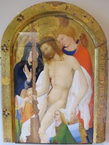 Le Christ de pitie soutenu par saint Jean l'Evangeliste en presence de la Vierge et de deux anges. by Jean Malouel
