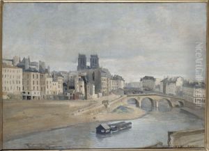 Quai des Orfevres et pont Saint-Michel by Jean-Baptiste Corot by Jean-Baptiste Camille Corot