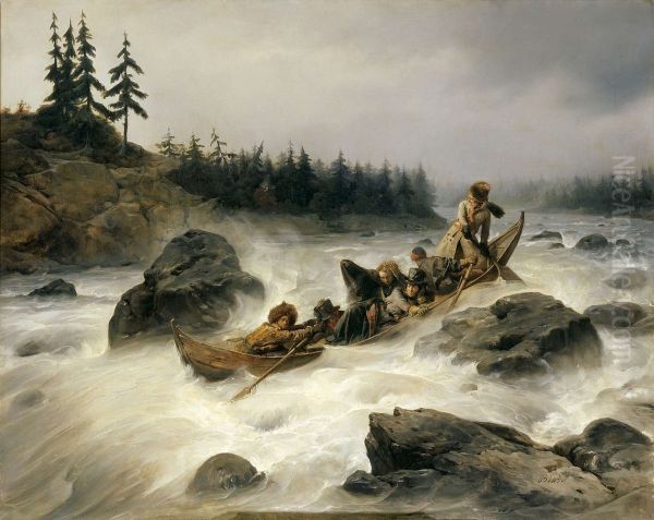 The Duke of Orleans riding dawn the great rapid of Eijanpaikka at the Muonio River (Lapland), August 1795 - view 1