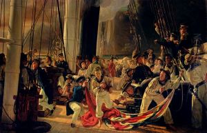 On the deck during a sea battle by Francois-Auguste Biard