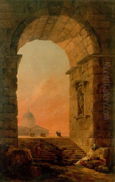 Landscape with an Arch and The Dome of St Peter's in Rome - view 1