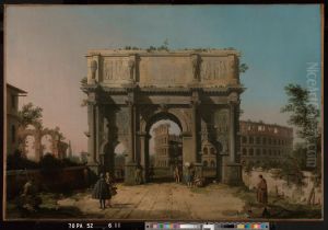 View of the Arch of Constantine with the Colosseum by Canaletto