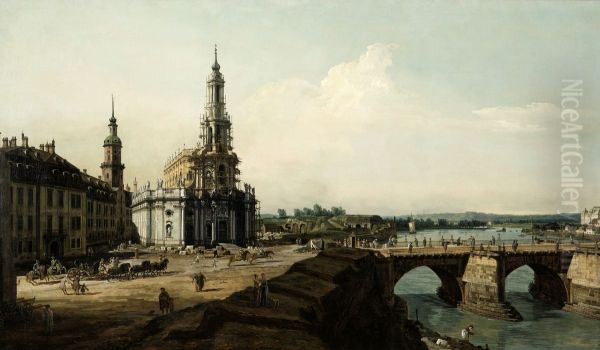 Dresden from the left Bank of the Elbe above the Bridgehead of the Old Town - view 1