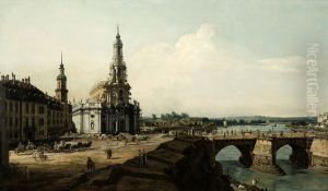 Dresden vom linken Elbufer oberhalb des Altstadter Bruckenkopfs