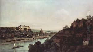 Ansicht von Pirna,Pirna von den Weinbergen bei Posta aus, mit Festung Sonnenstein