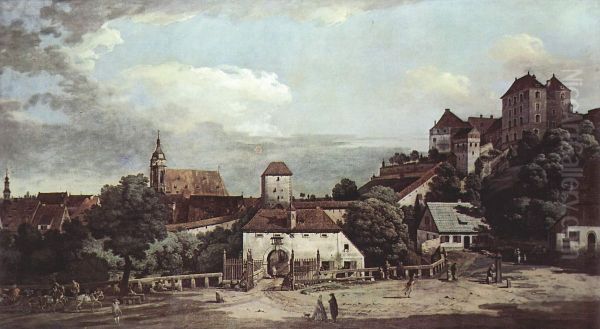 Ansicht von PirnaPirna von der Sudseite aus gesehen, mit Befestigungsanlagen und Obertor (Stadttor) sowie Festung Sonnenstein - view 1