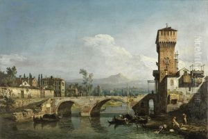 Capriccio Veneto, Fluss, Brucke und mittelalterliches Stadttor