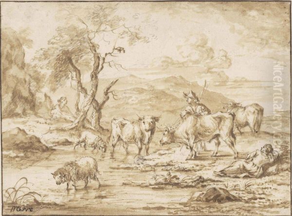 Herdsmen With Their Flock - view 1
