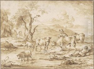 Herdsmen With Their Flock by Michiel Carre