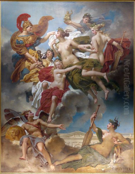 Les Nymphes de Parthenope, emportant loin de leurs rivages les Penates, images de leurs dieux, sont conduites par la deesse des Beaux-Arts sur les bords de la Seine - view 1