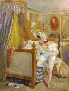 Jeune Femme Au Coucher Huile Sur Panneau Signee En Bas A Droite by Raoul Carre