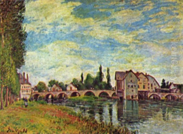 Bridge and Watermill of Moret in Summer - view 1
