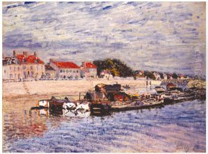 Barges on the Loing at Saint-Mammes by Alfred Sisley