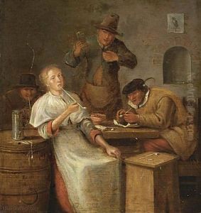 Peasants Drinking And Smoking In An Interior by Franciscus Carree