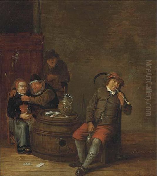 Boors Smoking And Drinking In An Interior - view 1