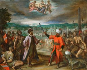 Allegory of the Turkish war - The declaration of war before Constantinopl by Hans Von Aachen