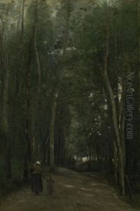 Een pad in Saint-Cloud by Jean-Baptiste Camille Corot