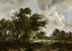 Village with Water Mill among Trees by Meindert Hobbema