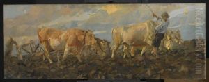 Oxen Plowing by Ettore Tito