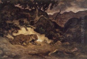 Jaguar Discovering a Snake by Antoine-louis Barye