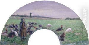 Girl in Field with Turkeys by Camille Pissarro