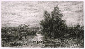 Fisherman on River with Ducks by Charles-Francois Daubigny