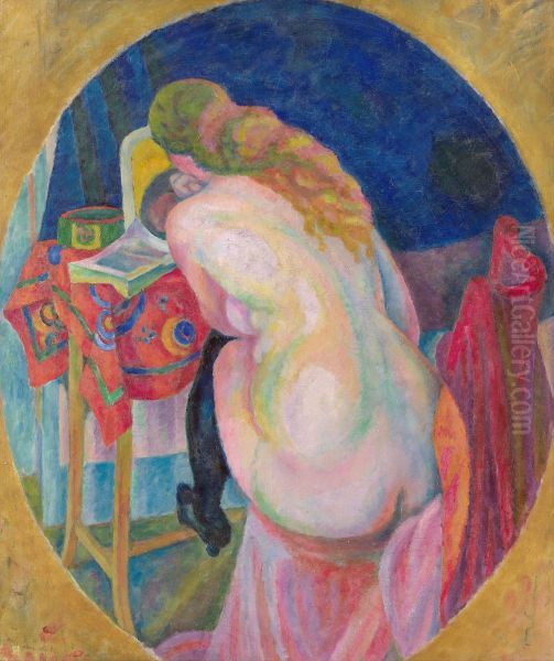 Nude woman reading - view 1