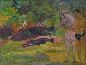Dans la vanillere, homme et cheval by Paul Gauguin