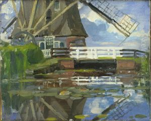 Truncated view of the Broekzijder mill on the Gein, wings facing west