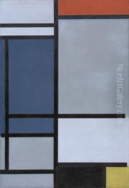 Composition with red, blue, black, yellow and gray - view 1
