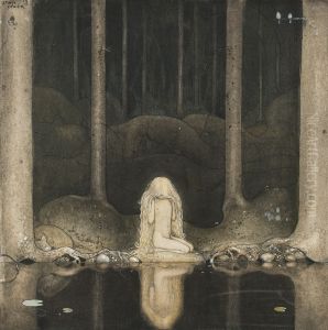 Princess Tuvstarr gazing down into the dark waters of the forest tarn Princess Tuvstarr gazing down into the dark waters of the forest tarn