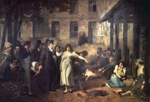 Pinel, medecin en chef de La Salpetriere, delivrant des alienes de leurs chaines by Tony Robert-Fleury