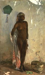 Nude female slave with tambourin