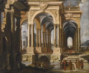 Architectural Capriccio with Christ and Disciples by Francois de Nome