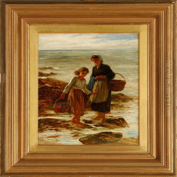 Girls Gathering Mussels On The Beach - view 1