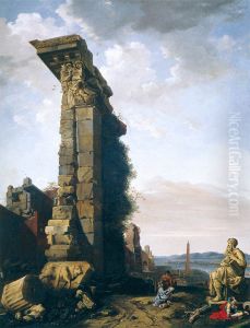Idealised View with Roman Ruins, Sculptures, and a Port