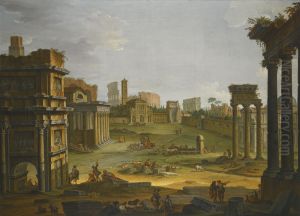 A View of the Forum with the Campo Vaccino, the Church of Santa Francesca Romana and the Colosseum
