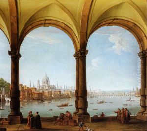 Prospect of London from a colonnade with a distant view of St. Paul's and Old London Bridge