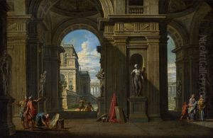 Courtyard of an ancient palace. by Antonio Joli