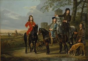 Equestrian Portrait of Cornelis (1639-1680) and Michiel Pompe van Meerdervoort (1638-1653) with Their Tutor and Coachman ("Starting for the Hunt")