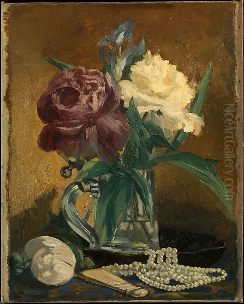 Nature morte avec fleurs, eventail et perles - view 1