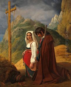Brigand and his wife in prayer by Leopold Robert