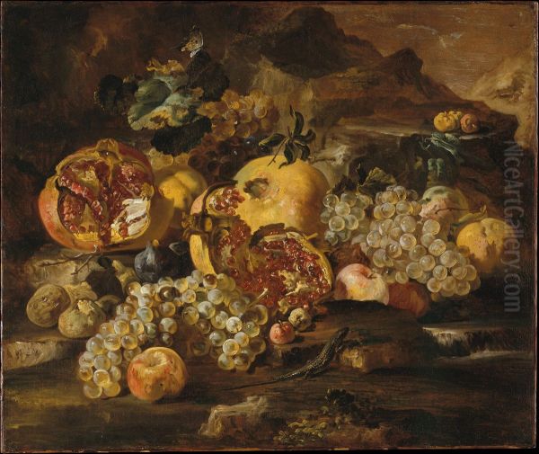 Pomegranates and Other Fruit in a Landscape - view 1