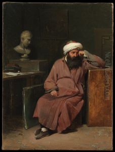 Man in Oriental Costume in the Artist's Studio by Auguste-Xavier Leprince
