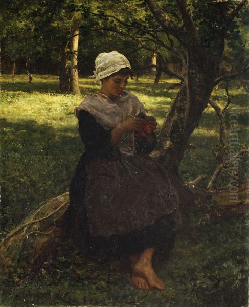 A Peasant Girl Knitting - view 1
