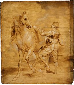A Man Mounting a Horse A Man Mounting a Horse