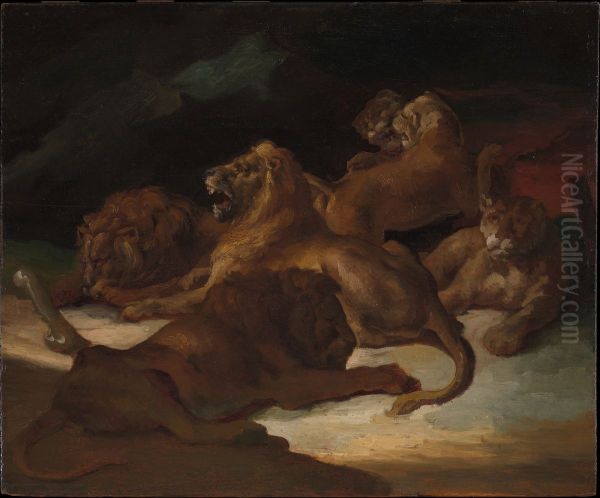 Lions in a Mountainous Landscape - view 1