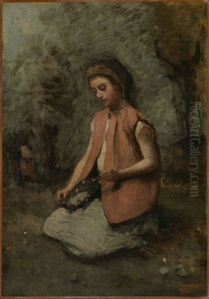 Girl Weaving a Garland - view 1