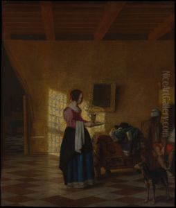 Woman with a Water Pitcher, and a Man by a Bed Woman with a Water Pitcher, and a Man by a Bed